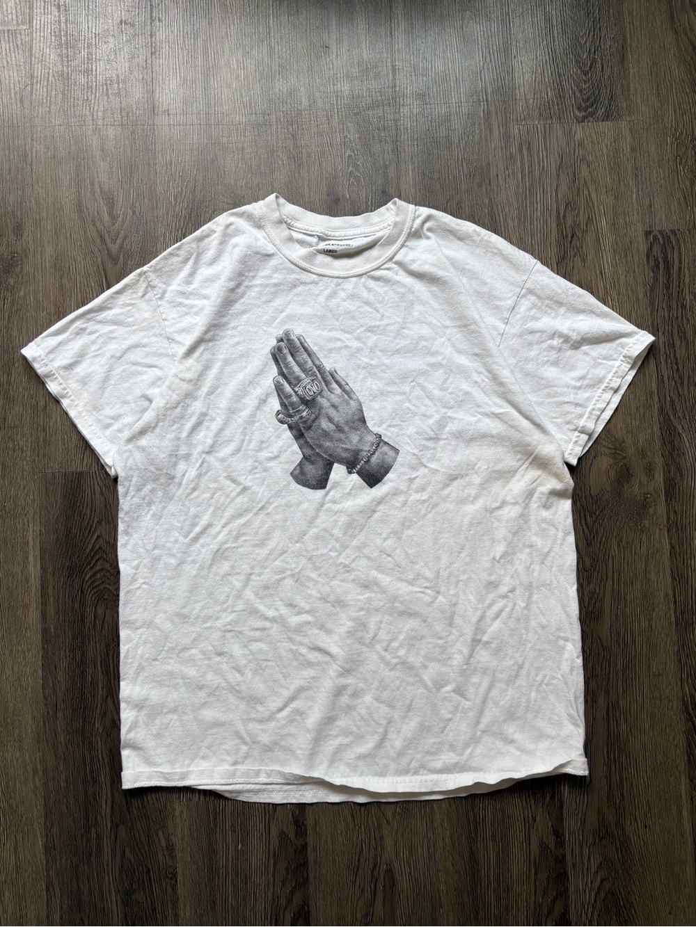 White Graphic Tee with Praying Hands Print | Streetwear
